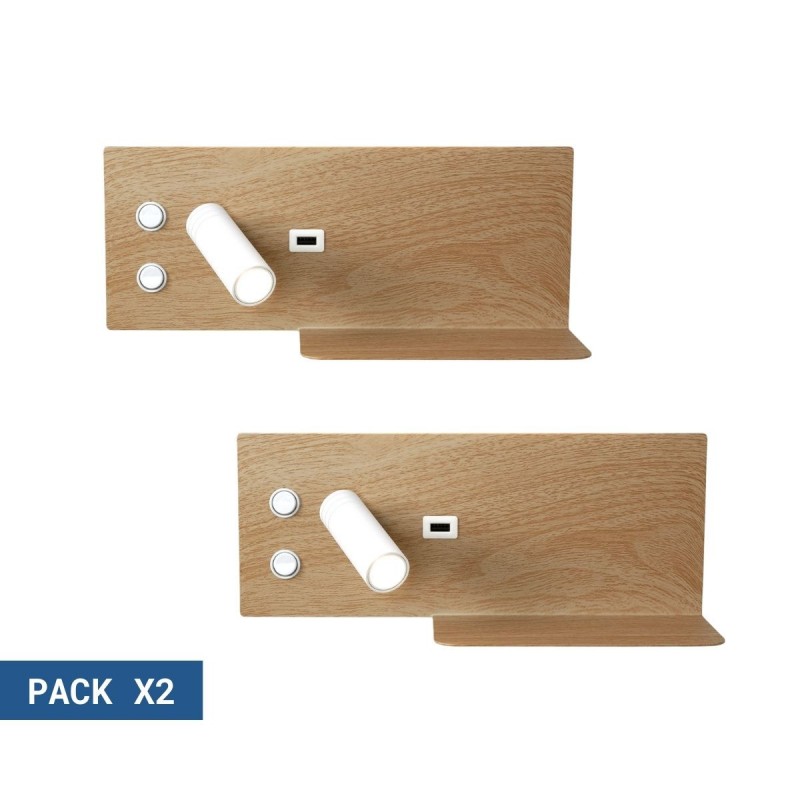 Lot de 2 applique liseuse avec port USB  Double éclairage - 3W+7W