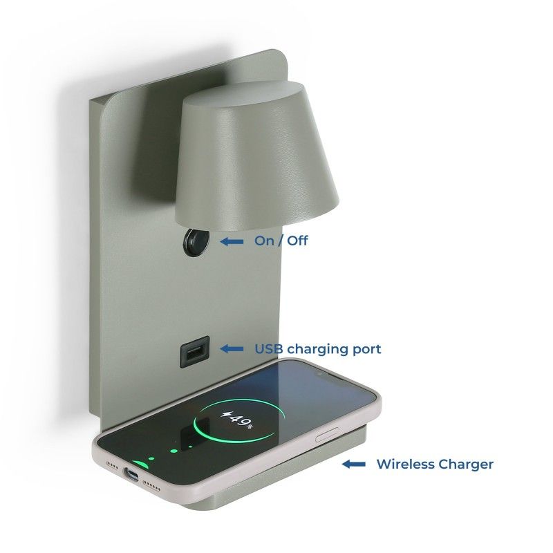 Applique murale avec port USB "BASKOP W" - 6W - Base de recharge sans fil Applique murale avec port USB "BASKOP W" - 6W - Base de recharge sans fil