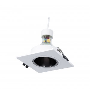 KIT Collerette spot carré 93x93mm (gris/blanc) + Ampoule GU10 5,4W + Douille