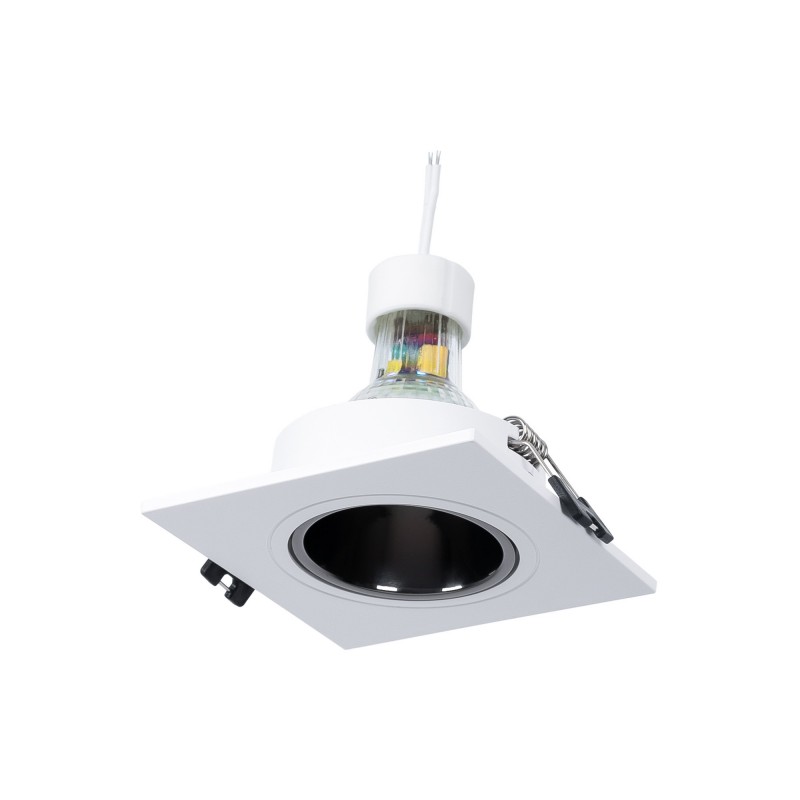 KIT Collerette spot carré 93x93mm (gris/blanc) + Ampoule GU10 5,4W + Douille