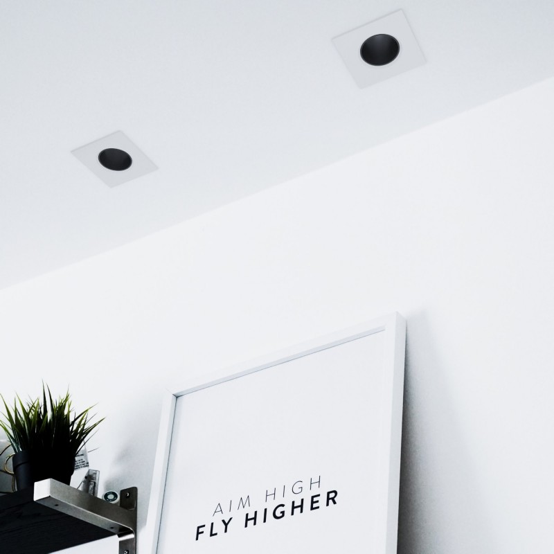 KIT Collerette spot carré 93x93mm (gris/blanc) + Ampoule GU10 5,4W + Douille