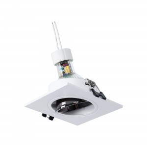 KIT Collerette spot carré 93x93mm (gris/blanc) + Ampoule GU10 5,4W + Douille