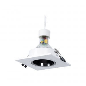 KIT Collerette spot carré 93x93mm (gris/blanc) + Ampoule GU10 5,4W + Douille