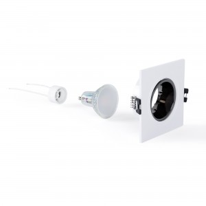 KIT Collerette spot carré 93x93mm (gris/blanc) + Ampoule GU10 5,4W + Douille