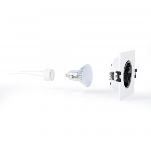 KIT Collerette spot carré 93x93mm (gris/blanc) + Ampoule GU10 5,4W + Douille
