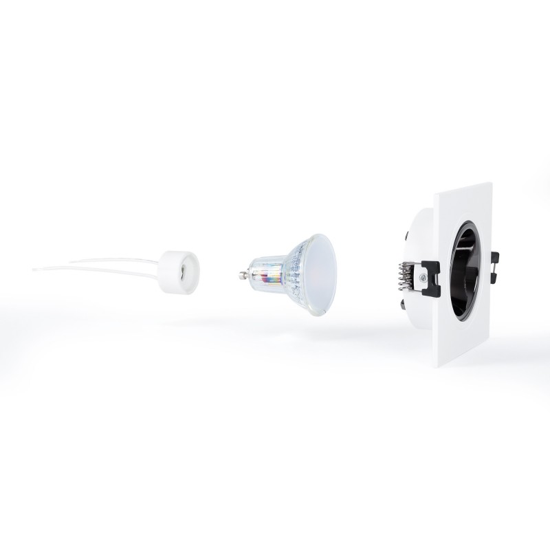 KIT Collerette spot carré 93x93mm (gris/blanc) + Ampoule GU10 5,4W + Douille