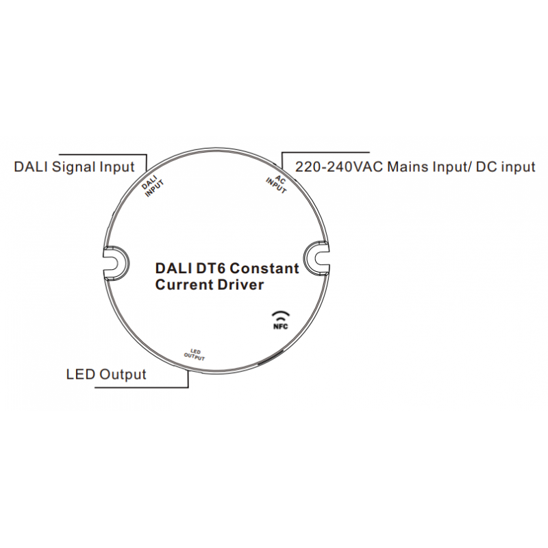 Driver DALI dimmable DT6 NFC monocolore 220-240V - Sortie 10-42V DC - 100-500mA - 10W
