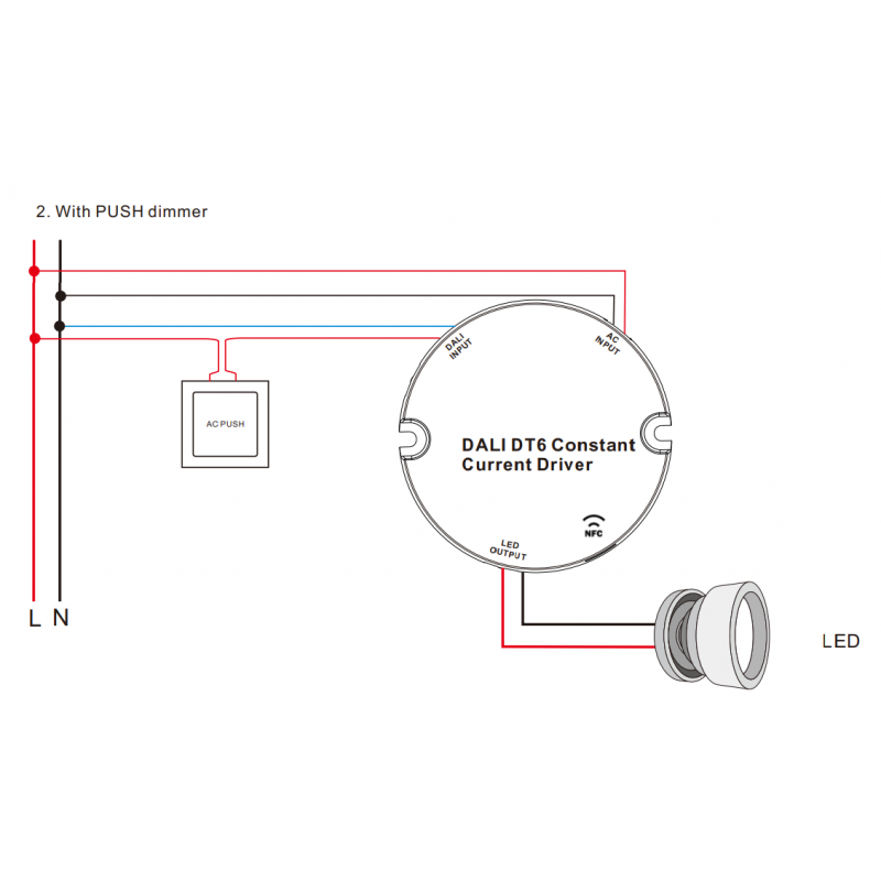 Driver DALI dimmable DT6 NFC monocolore 220-240V - Sortie 10-42V DC - 100-500mA - 10W