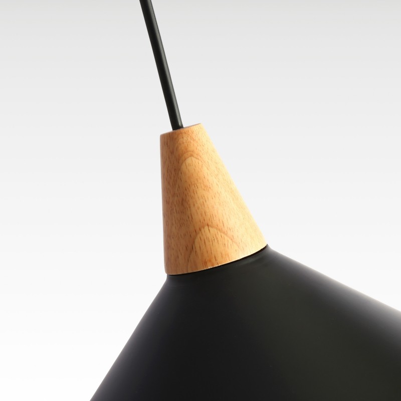 Double luminaire suspension en métal et bois "Selroom" - Noir - 2xE27 Double luminaire suspension en métal et bois "Selroom" - Noir - 2xE27