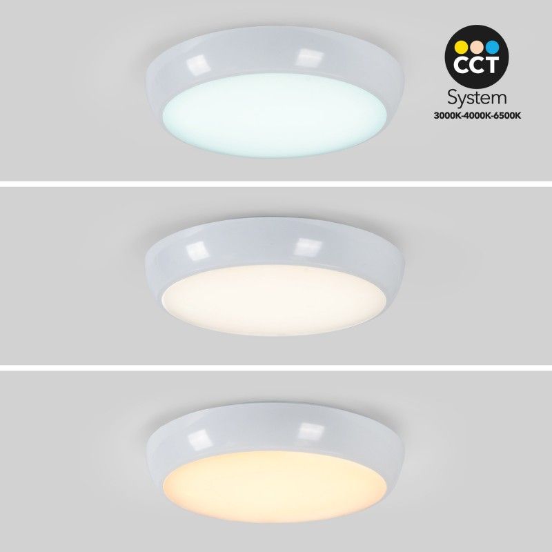 Plafonnier LED étanche / éclairage de secours - CCT - Puissance réglable 12W-16W - Ø31cm - IP65