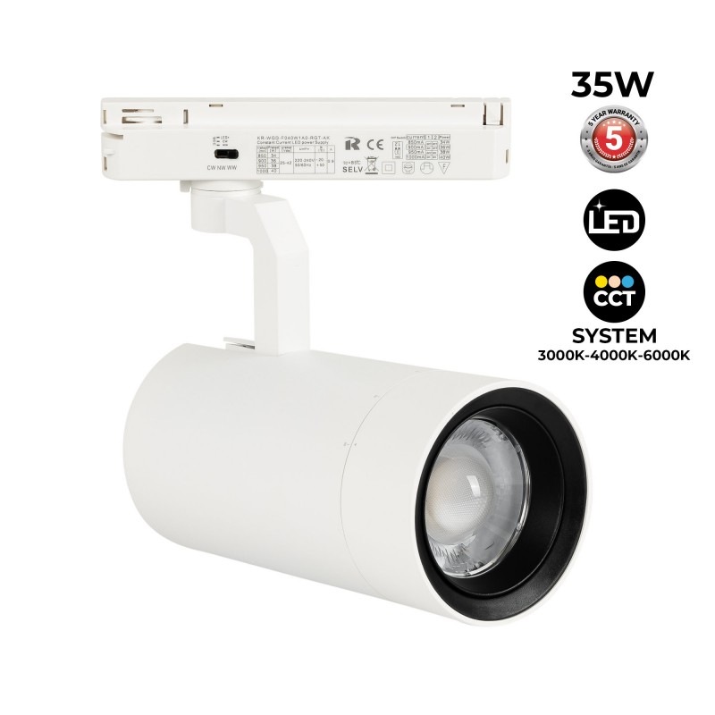 Projecteur LED pour rail monophasé 35W CCT - ZOOM 20º- 60º - CRI 90 Projecteur LED pour rail monophasé 35W CCT - ZOOM 20º- 60º - CRI 90