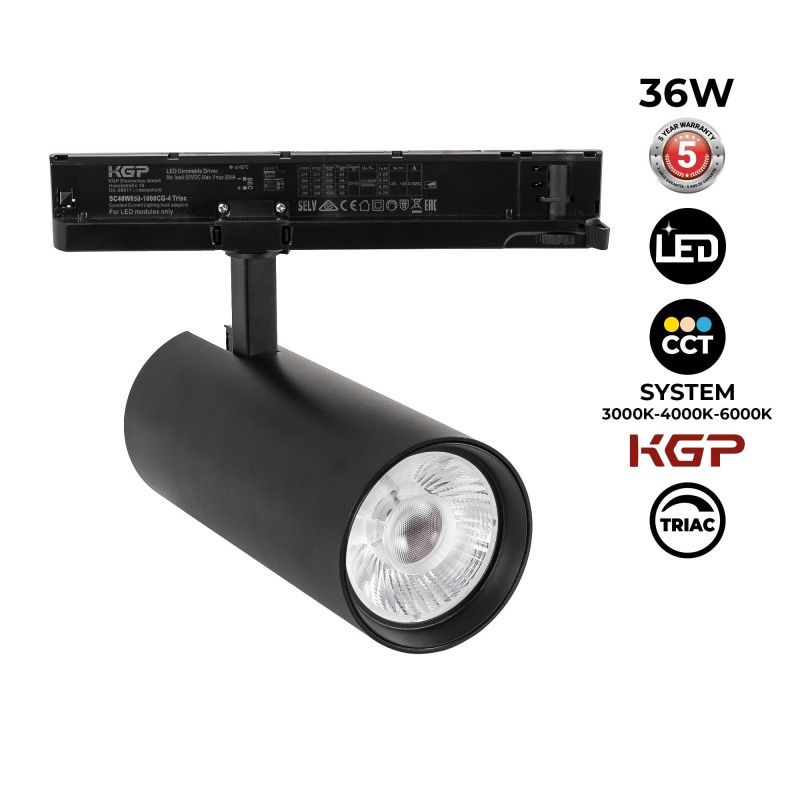Projecteur LED pour rail triphasé 36W - CCT - dimmable TRIAC - CRI90 - 3300 lm Projecteur LED pour rail triphasé 36W - CCT - dimmable TRIAC - CRI90 - 3300 lm