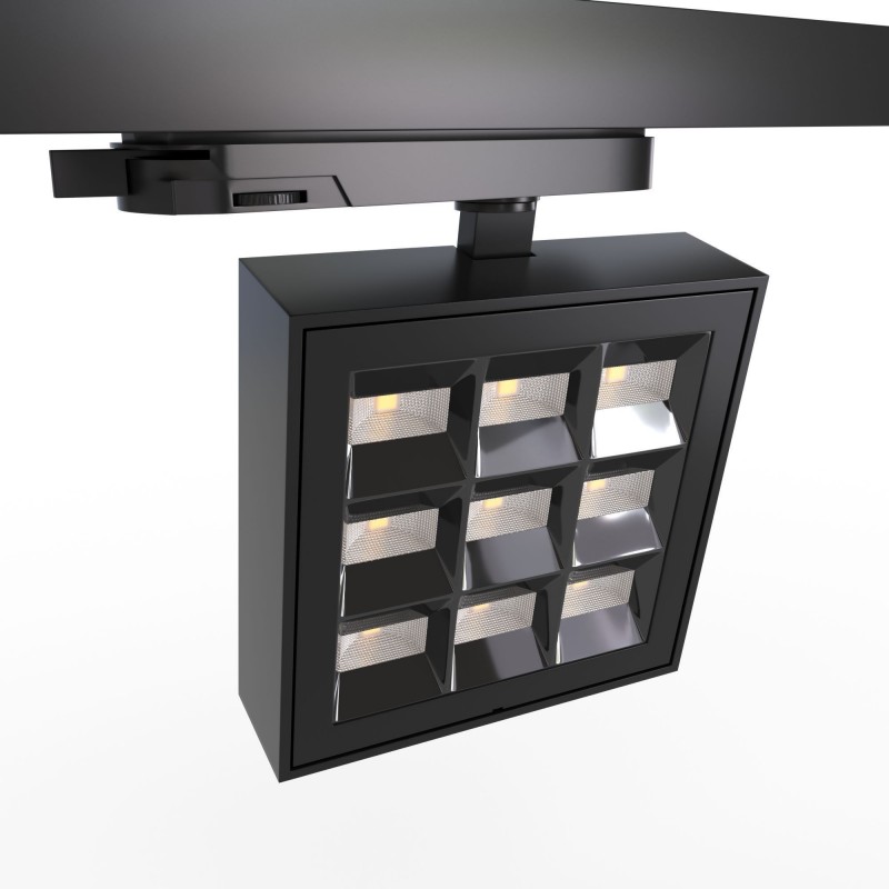 Spot LED carré pour rail triphasé - Puissance réglable : 12-42W - 4000K - CRI90 - Angle 35° x 70°