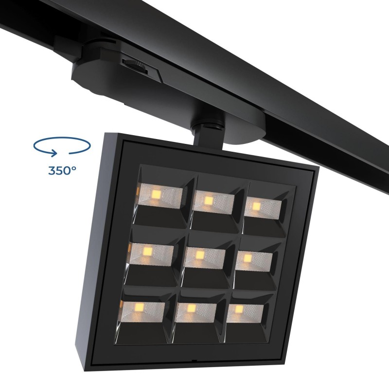 Spot LED carré pour rail triphasé - Puissance réglable : 12-42W - 4000K - CRI90 - Angle 35° x 70°