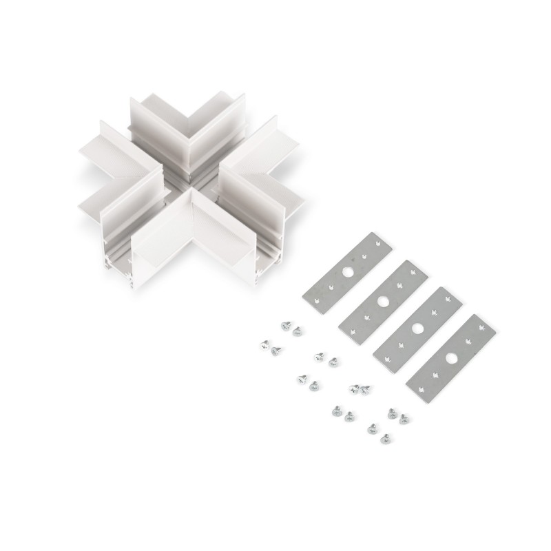 Connecteur en X pour rail magnétique encastré 20mm - Blanc Connecteur en X pour rail magnétique encastré 20mm - Blanc