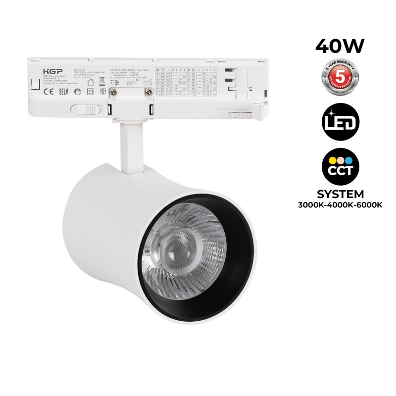 Spot LED architectural pour rail triphasé - CCT - 40W - CRI 90 - KGP Driver Spot LED architectural pour rail triphasé - CCT - 40W - CRI 90 - KGP Driver