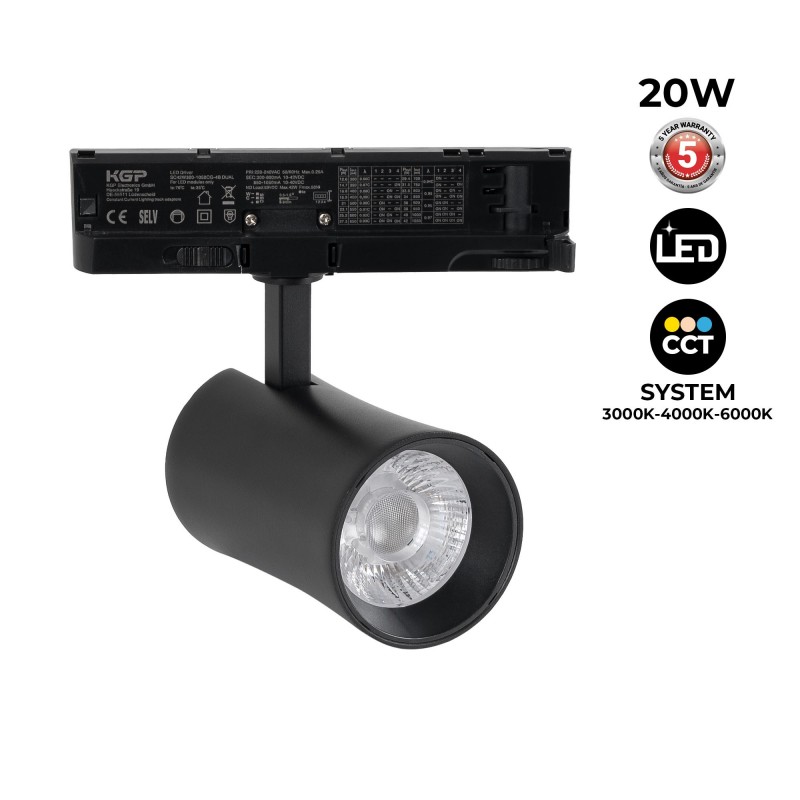 Spot LED architectural pour rail triphasé - CCT - 20W - CRI 90 - KGP Driver Spot LED architectural pour rail triphasé - CCT - 20W - CRI 90 - KGP Driver