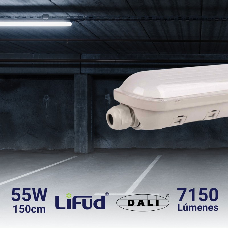Réglette LED étanche enchaînable - Dimmable DALI - CCT - 150cm - 55W - Pilote LIFUD - IP65