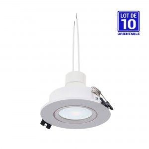 KIT x 10 - Downlight inclinable + Ampoule GU10 5W + Douille GU10 - Blanc