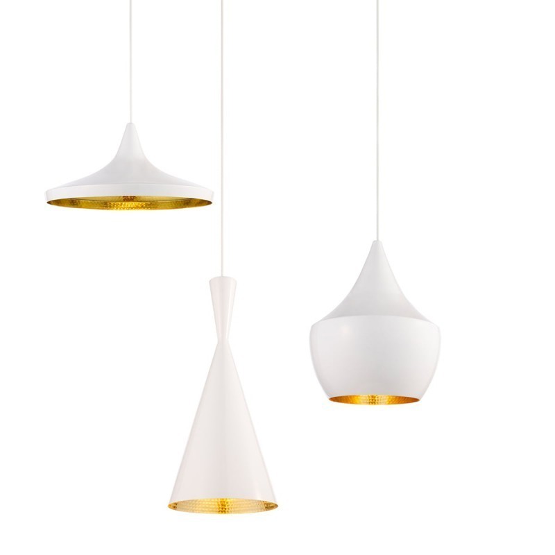 Lampe suspendue design blanc et doré