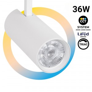 Projecteur LED monophasé sur rail - 36W - CCT - dimmable TRIAC - CRI90