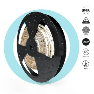 Bande LED 220V AC - Monocouleur - 8W/m - 10mm - IP65 - 10 mètres - 120ch/m