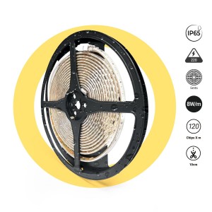 Bande LED 220V AC - Monocouleur - 8W/m - 10mm - IP65 - 5 mètres - 120ch/m