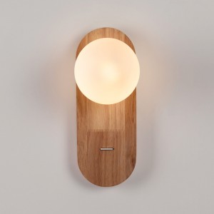 Applique murale boule en cristal "SOMA" avec interrupteur - E27 - Bois