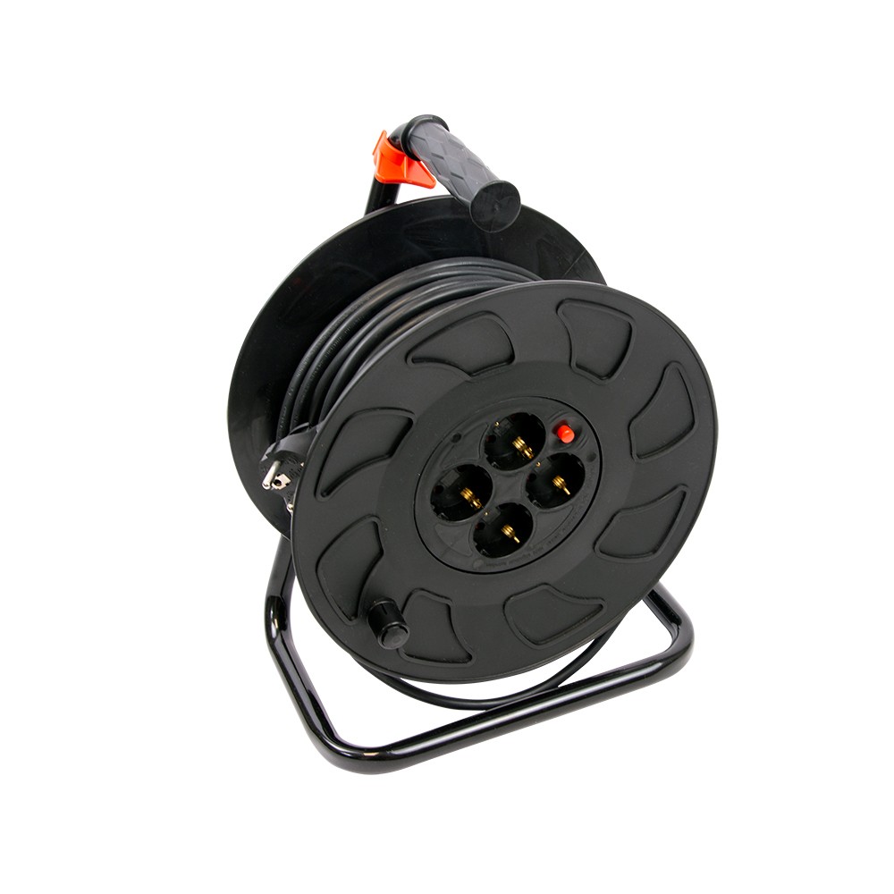 Enrouleur câble électrique 30m, 4 prises SCHUKO 3X1, 5mm2 (Max 3500W/15A)
