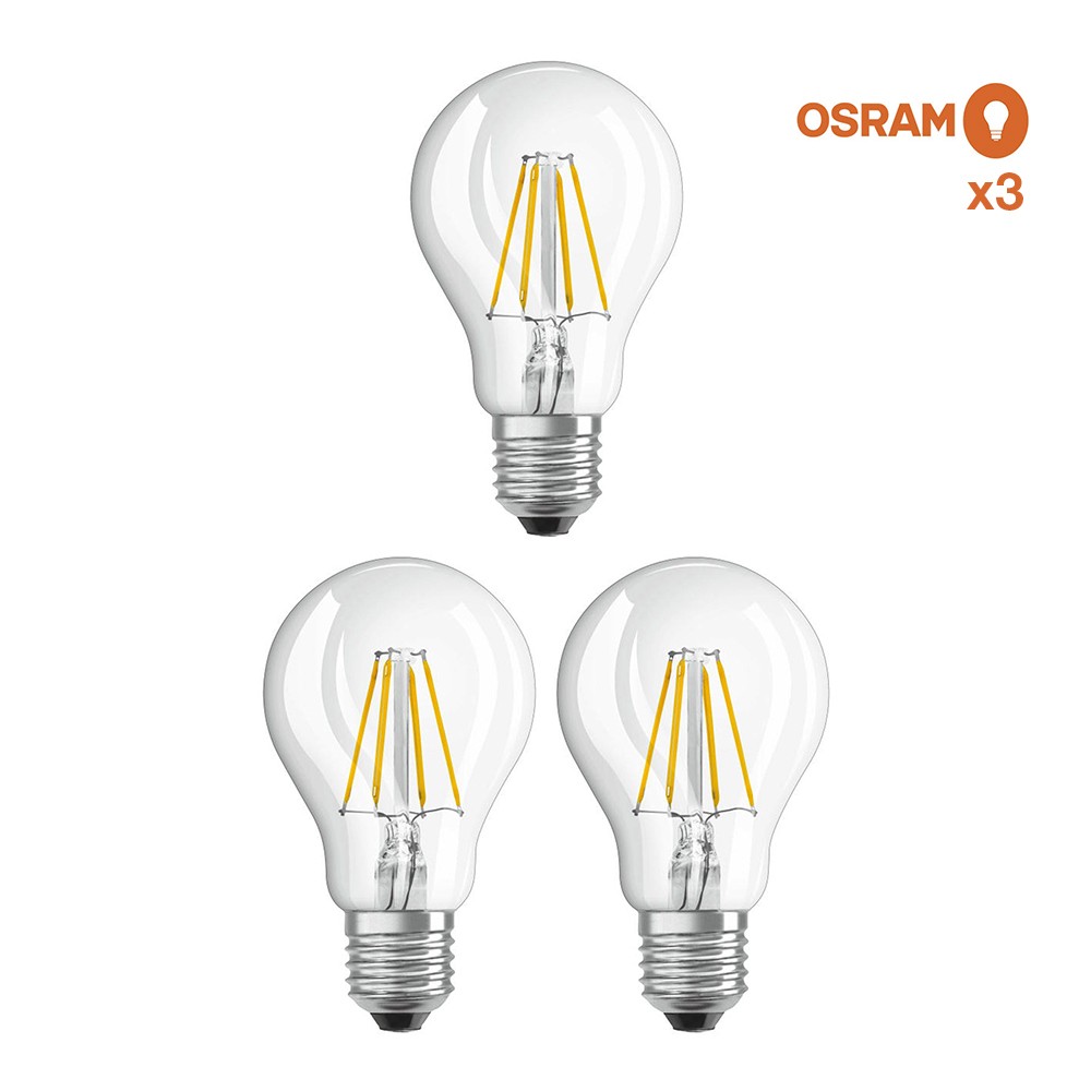 Pack éco 3 ampoules LED Osram E27 6,5W verre transparent
