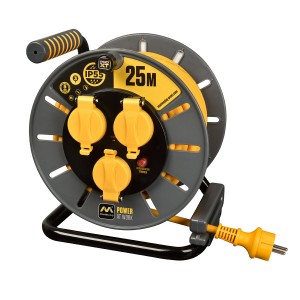 Enrouleur de câble Pro-XT - 3 sorties - Câble haute visibilité 3x1,5mm2 - 25m - IP55