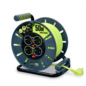 Enrouleur de câble Pro-XT - 4 sorties - Câble haute visibilité 3x1,5mm2 - 50m - IP20