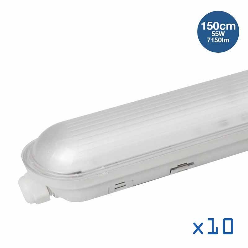 Pack 10 x réglettes étanches 55W 150cm 4000K Pack 10 x réglettes étanches 55W 150cm 4000K