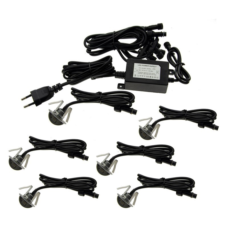 Kit 6 focos LED empotrables balizas para escalera 0,4W 12V-DC IP67 Kit 6 focos LED empotrables balizas para escalera 0,4W 12V-DC IP67