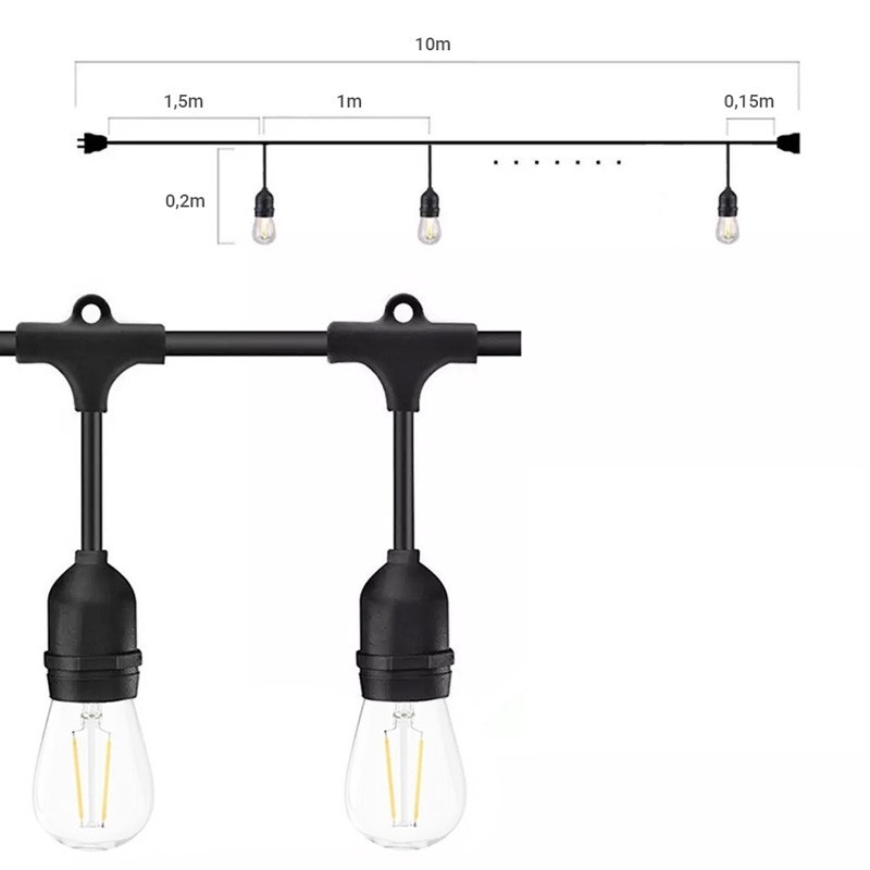 Câble 10m guirlande extérieur IP65 Câble 10m guirlande extérieur IP65