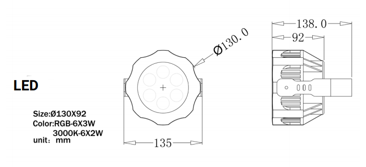 dimensions projecteur led rgb