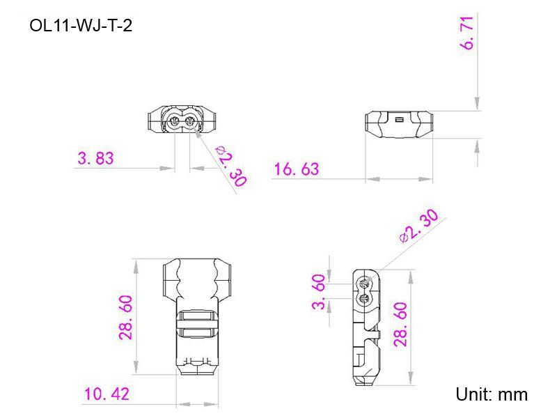 dimensions conencteur 2 cables 36v