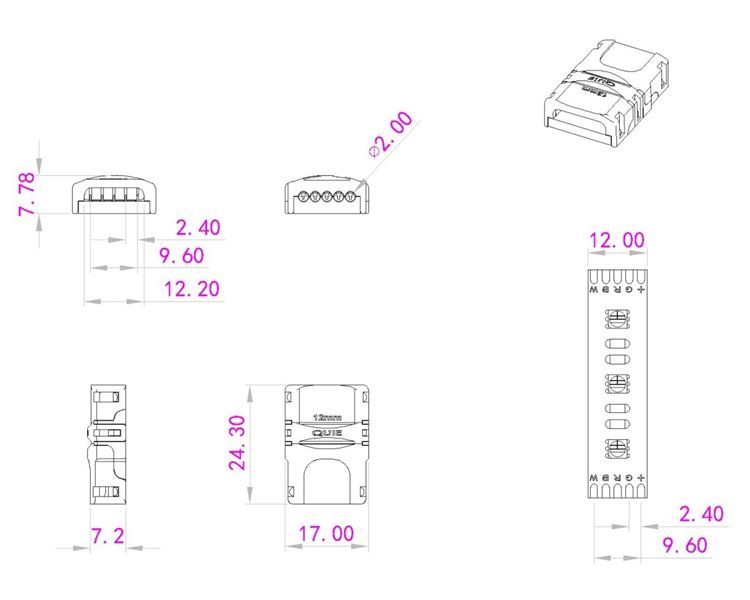 dimension connecteur 12mm rgbw