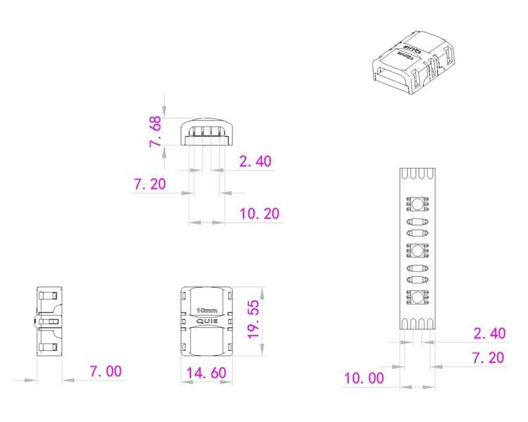 dimensions connecteurs 4 broches rgb