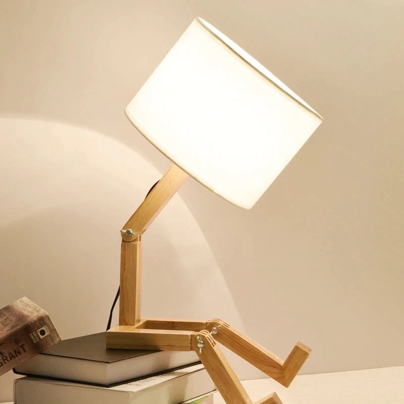 Lampe de chevet bois E27 bonhomme