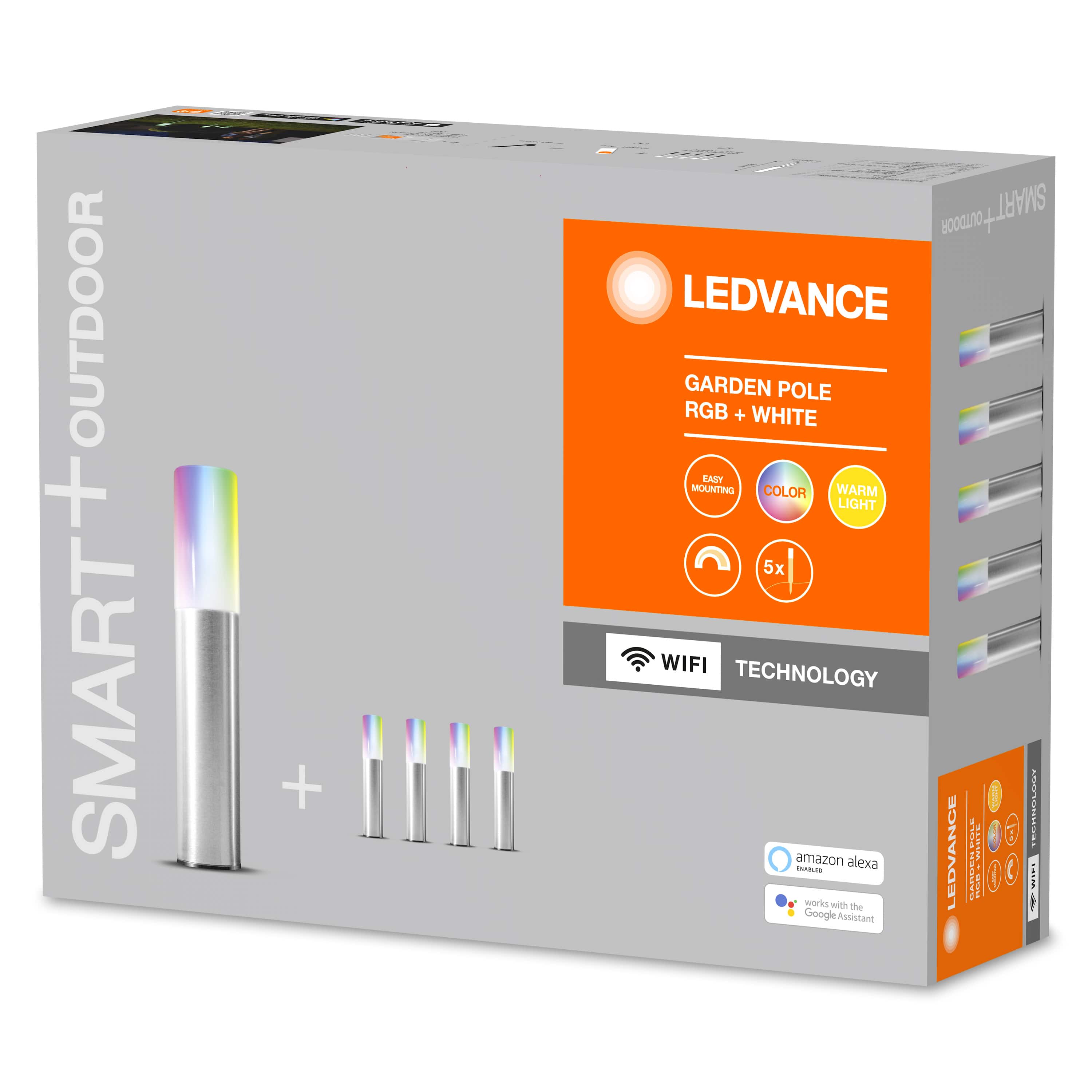 LEDVANCE Lumière de jardin LED intelligente avec technologie WiFi couleurs RVB modifiables compatible avec Google et Alexa,GARDEN POLE pack d'extension avec 3 poteaux de jardin LED pour l'extérieur 