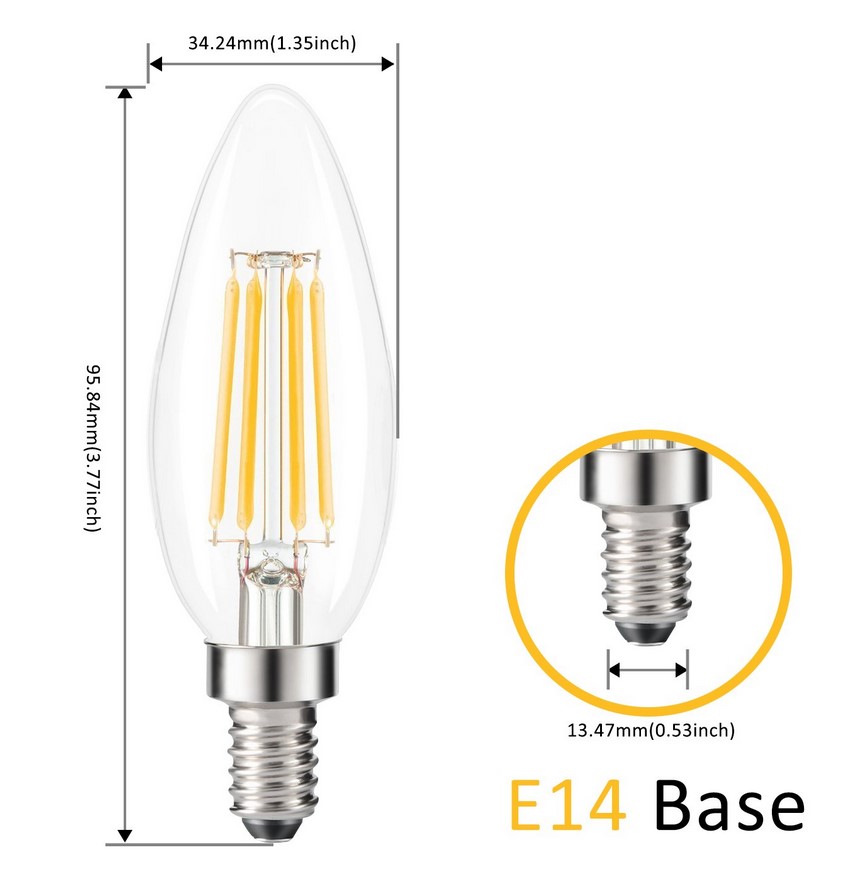 dimensions ampoule E14 filament clear