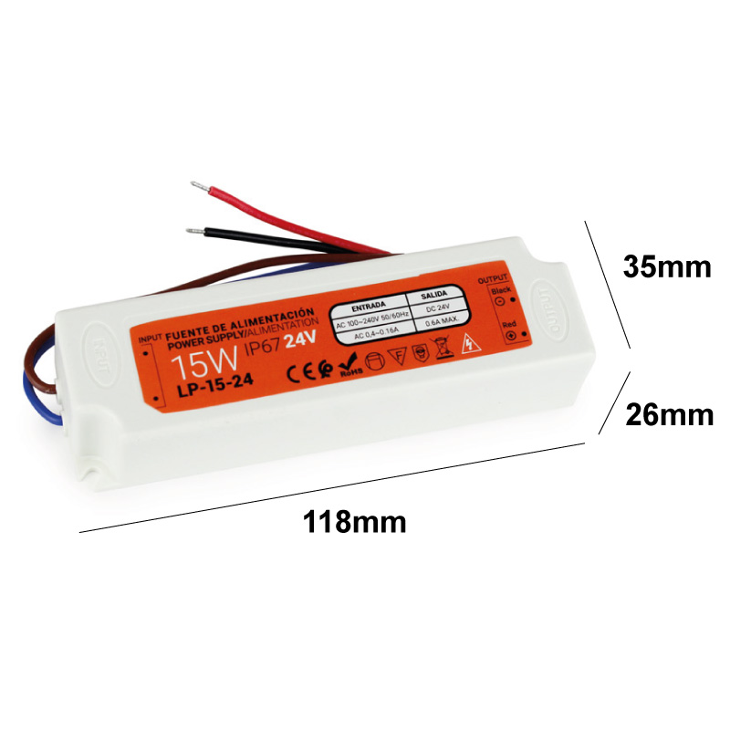 Alimentation étanche de 15W IP67 24V-DC