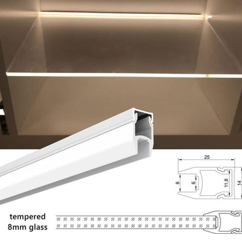 Profil en aluminium, vitre et étagère 25x14mm (2m) - Profilés de bandes LED