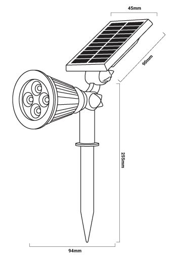 dimensions spot solaire jardin